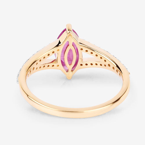 Anillo de oro amarillo de 14 quilates con rubí genuino de 1,58 quilates y diamantes blancos