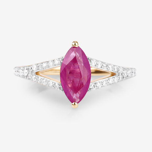 Anillo de oro amarillo de 14 quilates con rubí genuino de 1,58 quilates y diamantes blancos