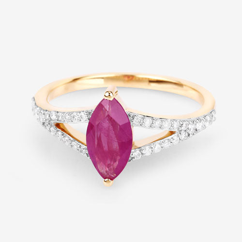 Anillo de oro amarillo de 14 quilates con rubí genuino de 1,58 quilates y diamantes blancos