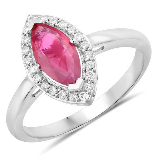 Anillo de oro blanco de 14K con rubí auténtico de 1,57 quilates y diamantes blancos
