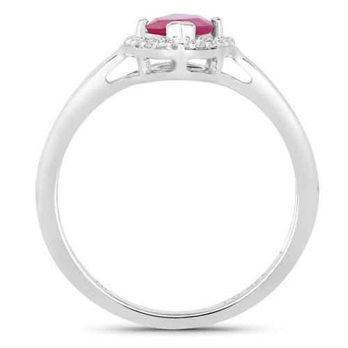 Anillo de oro blanco de 14K con rubí auténtico de 1,57 quilates y diamantes blancos