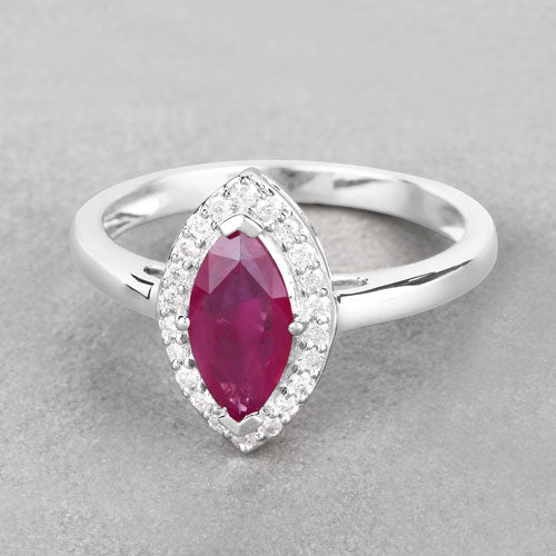 Anillo de oro blanco de 14K con rubí auténtico de 1,57 quilates y diamantes blancos