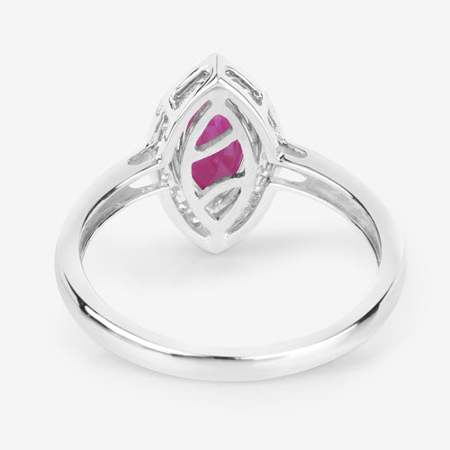 Anillo de oro blanco de 14K con rubí auténtico de 1,57 quilates y diamantes blancos