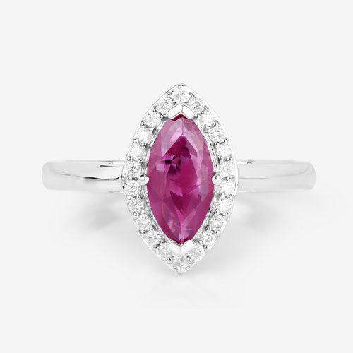 Anillo de oro blanco de 14K con rubí auténtico de 1,57 quilates y diamantes blancos
