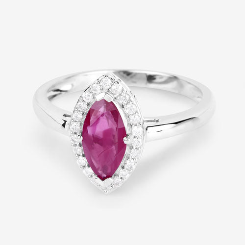 Anillo de oro blanco de 14K con rubí auténtico de 1,57 quilates y diamantes blancos