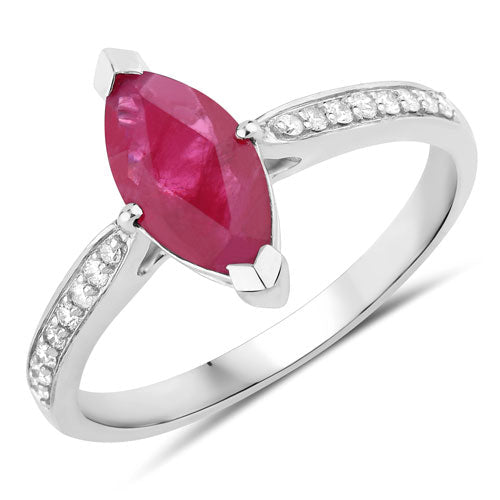 Anillo de oro blanco de 14K con rubí genuino de 1,51 quilates y diamantes blancos