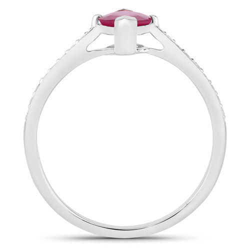 Anillo de oro blanco de 14K con rubí genuino de 1,51 quilates y diamantes blancos