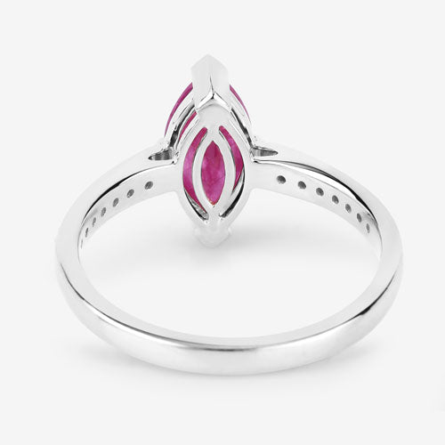 Anillo de oro blanco de 14K con rubí genuino de 1,51 quilates y diamantes blancos