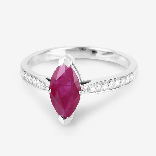 Anillo de oro blanco de 14K con rubí genuino de 1,51 quilates y diamantes blancos