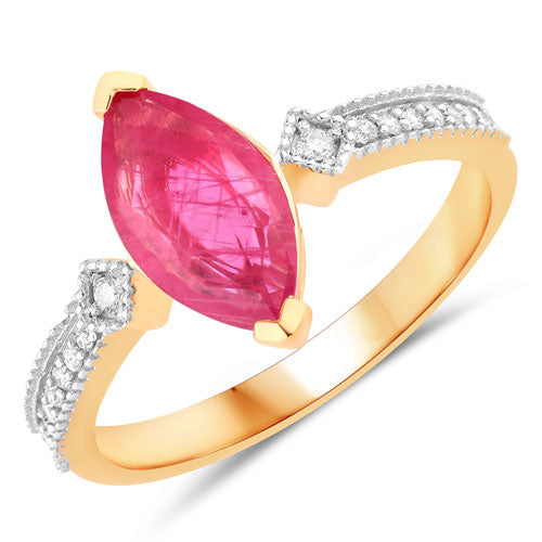 Anillo de oro amarillo de 14K con rubí auténtico de 1.01 quilates y diamantes blancos