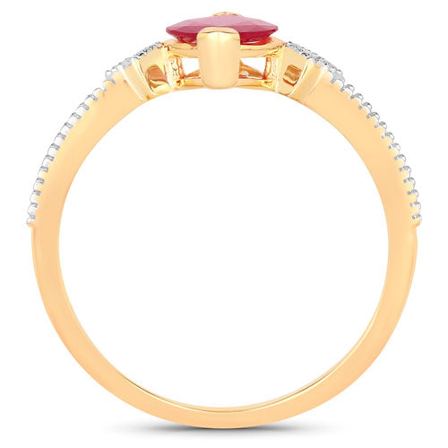 Anillo de oro amarillo de 14K con rubí auténtico de 1.01 quilates y diamantes blancos