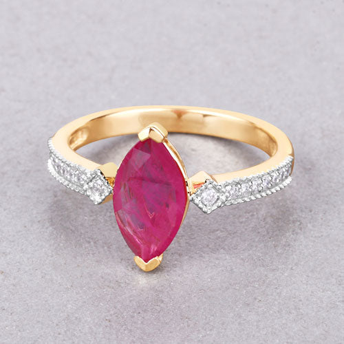 Anillo de oro amarillo de 14K con rubí auténtico de 1.01 quilates y diamantes blancos