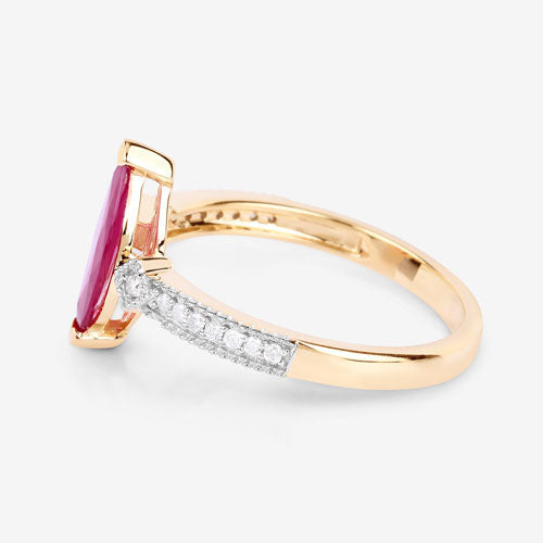 Anillo de oro amarillo de 14K con rubí auténtico de 1.01 quilates y diamantes blancos