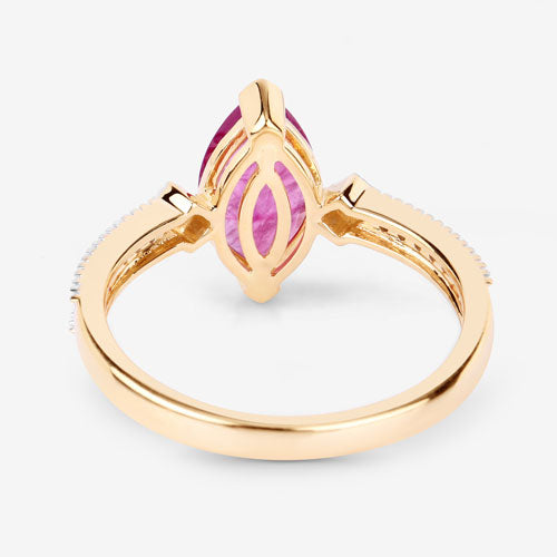 Anillo de oro amarillo de 14K con rubí auténtico de 1.01 quilates y diamantes blancos