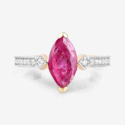 Anillo de oro amarillo de 14K con rubí auténtico de 1.01 quilates y diamantes blancos