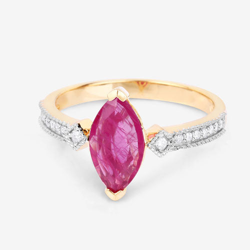 Anillo de oro amarillo de 14K con rubí auténtico de 1.01 quilates y diamantes blancos