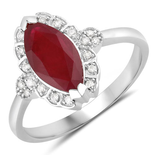 Anillo de oro blanco de 14K con rubí genuino de 1.54 quilates y diamantes blancos