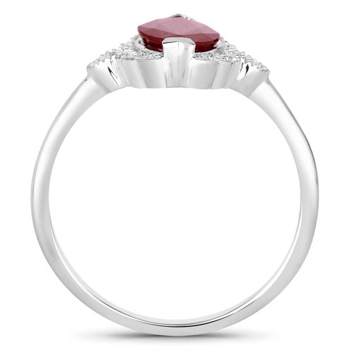 Anillo de oro blanco de 14K con rubí genuino de 1.54 quilates y diamantes blancos
