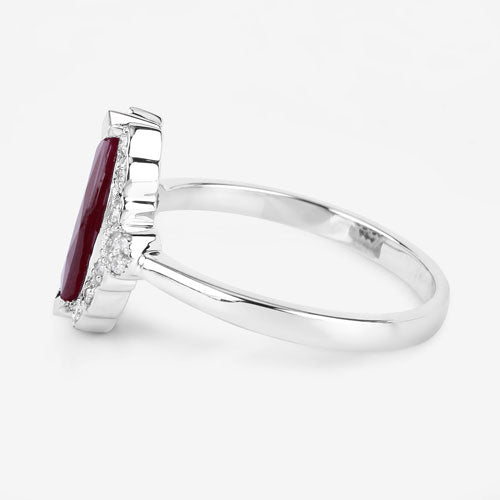 Anillo de oro blanco de 14K con rubí genuino de 1.54 quilates y diamantes blancos