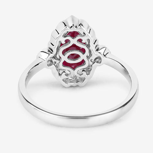 Anillo de oro blanco de 14K con rubí genuino de 1.54 quilates y diamantes blancos