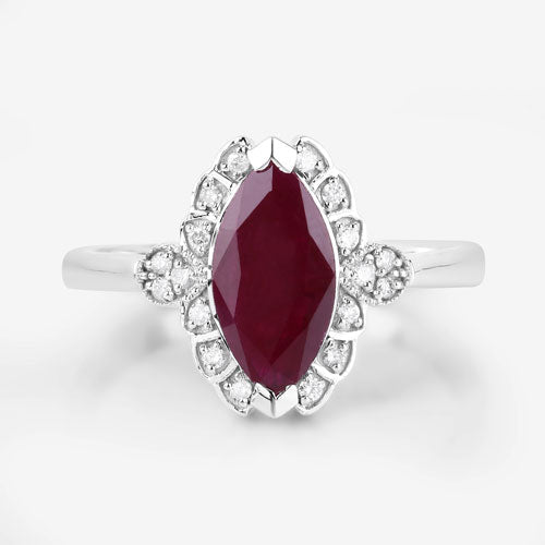 Anillo de oro blanco de 14K con rubí genuino de 1.54 quilates y diamantes blancos