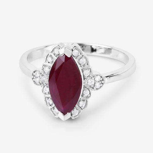 Anillo de oro blanco de 14K con rubí genuino de 1.54 quilates y diamantes blancos