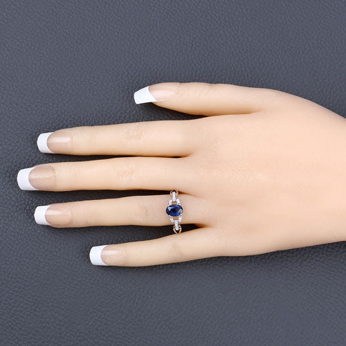 1.12 Carat Genuine Blue Sapphire and White Diamond 14K White Gold Ring - image 5 of 9