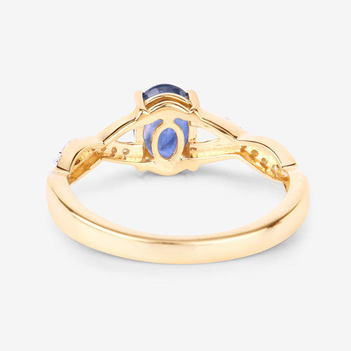 1.04 Carat Genuine Blue Sapphire and White Diamond 14K Yellow Gold Ring