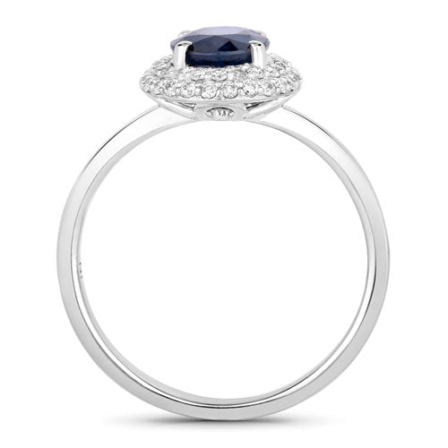 Anillo de oro blanco de 14K con zafiro azul genuino de 1.84 quilates y diamantes blancos