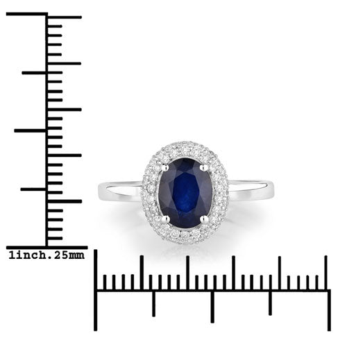 Anillo de oro blanco de 14K con zafiro azul genuino de 1.84 quilates y diamantes blancos