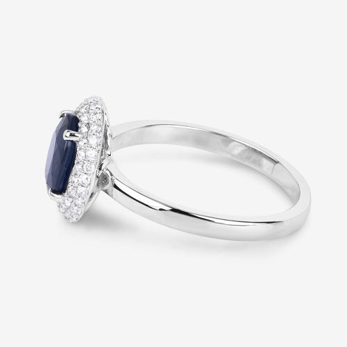 Anillo de oro blanco de 14K con zafiro azul genuino de 1.84 quilates y diamantes blancos