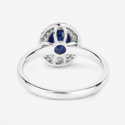 Anillo de oro blanco de 14K con zafiro azul genuino de 1.84 quilates y diamantes blancos