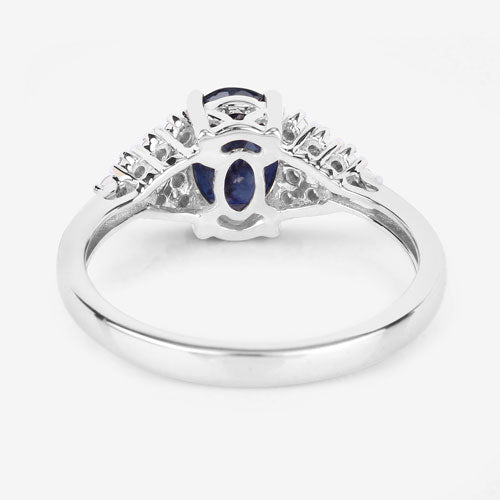 Anillo de zafiro azul genuino de 1.73 quilates y diamantes blancos en oro blanco de 14 quilates