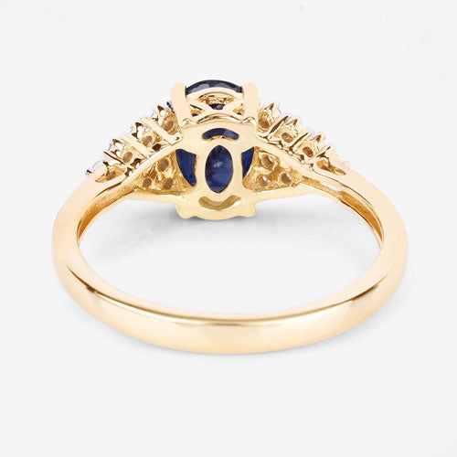 Anillo de oro amarillo de 14K con zafiro azul genuino de 1.73 quilates y diamantes blancos
