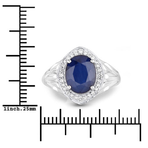 Anillo de oro blanco de 14K con zafiro azul genuino de 3.31 quilates y diamantes blancos