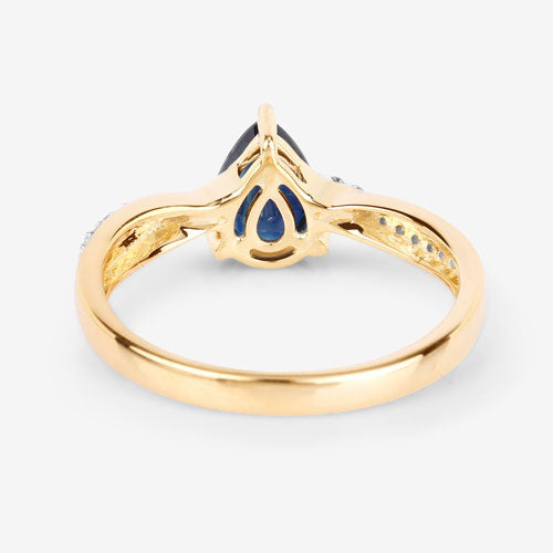 Anillo de oro amarillo de 14K con zafiro azul auténtico de 1.17 quilates y diamantes blancos