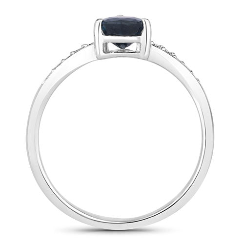 Anillo de oro blanco de 14K con zafiro azul genuino de 0.89 quilates y diamantes blancos