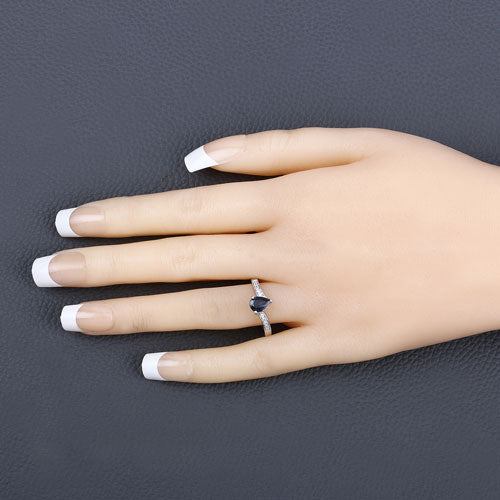 Anillo de oro blanco de 14K con zafiro azul genuino de 0.89 quilates y diamantes blancos