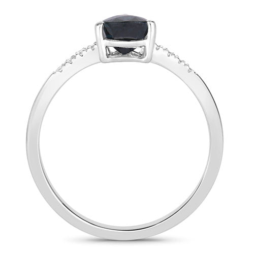 Anillo de oro blanco de 14K con zafiro azul auténtico de 0,86 quilates y diamantes blancos