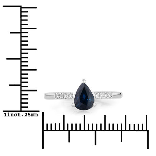 Anillo de oro blanco de 14K con zafiro azul auténtico de 0,86 quilates y diamantes blancos