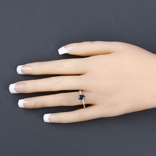 Anillo de oro blanco de 14K con zafiro azul auténtico de 0,86 quilates y diamantes blancos