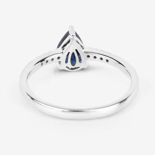 Anillo de oro blanco de 14K con zafiro azul auténtico de 0,86 quilates y diamantes blancos