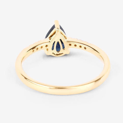 Anillo de oro amarillo de 14K con zafiro azul genuino de 0.86 quilates y diamantes blancos