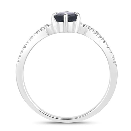 Anillo de oro blanco de 14K con zafiro azul genuino de 1,14 quilates y diamantes blancos