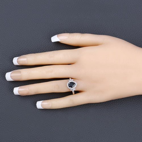 Anillo de oro blanco de 14K con zafiro azul genuino de 1,54 quilates y diamantes blancos