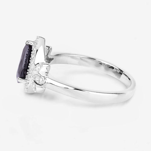 Anillo de oro blanco de 14K con zafiro azul genuino de 1,54 quilates y diamantes blancos
