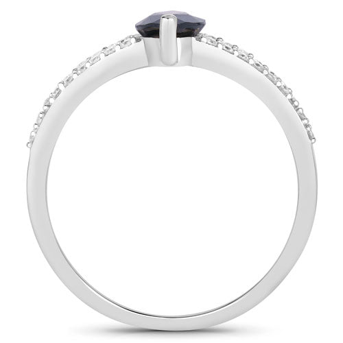 Anillo de oro blanco de 14K con zafiro azul auténtico de 1,49 quilates y diamante blanco