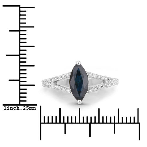 Anillo de oro blanco de 14K con zafiro azul auténtico de 1,49 quilates y diamante blanco