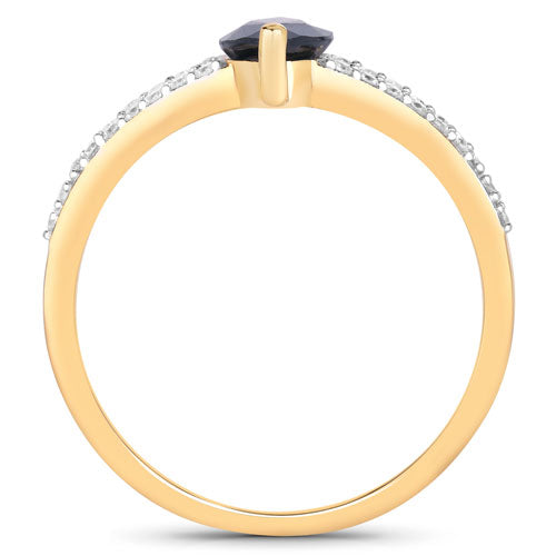 Anillo de oro amarillo de 14 quilates con zafiro azul auténtico de 1,50 quilates y diamantes blancos