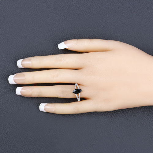 Anillo de oro amarillo de 14 quilates con zafiro azul auténtico de 1,50 quilates y diamantes blancos